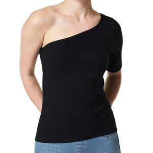 Spanx Black Ribbed One Shoulder Short Sleeve Top Size M